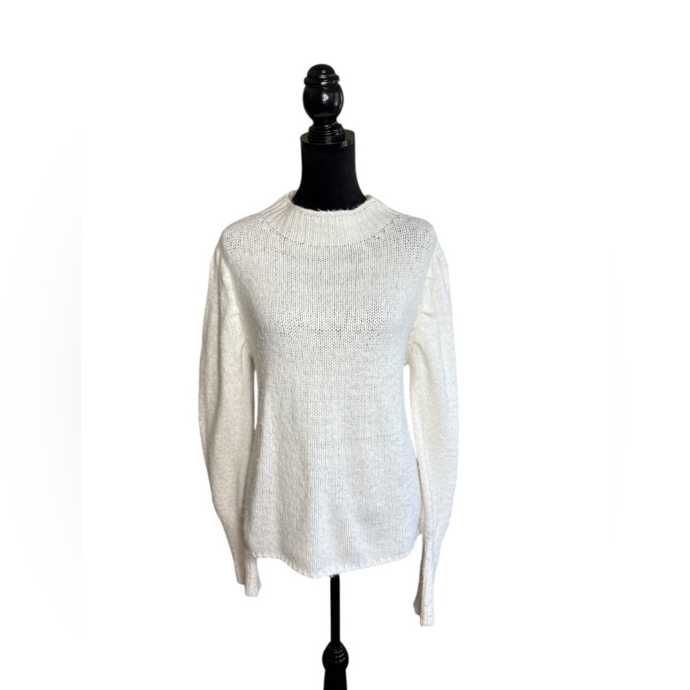 Love Tree White Knit Puff Sleeve Sweater Medium - Picture 2 of 8